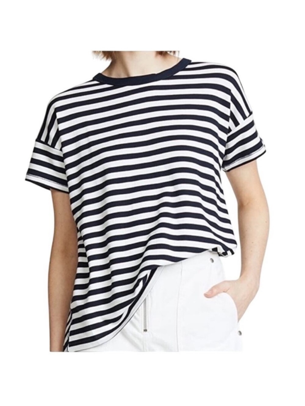 Rag & Bone Navy and White Striped Relaxed Crew Tee with open back xs
